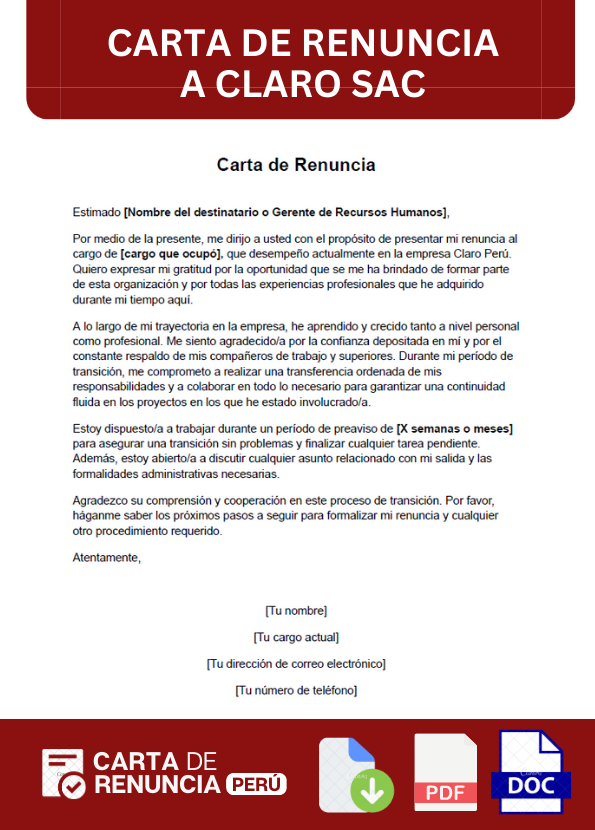 ejemplo de carta de Renuncia a Claro