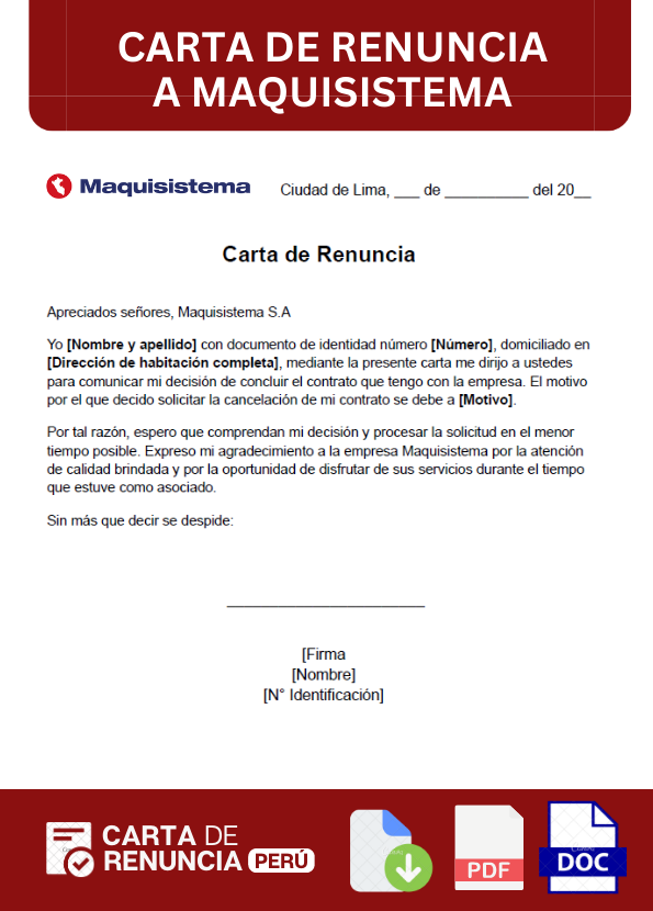 ejemplo de carta de Renuncia a Maquisistema