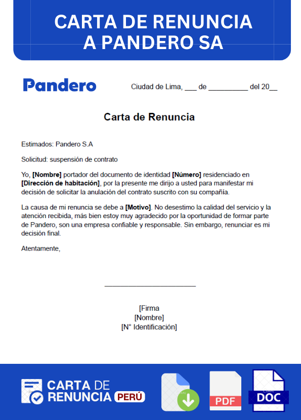 ejemplo de carta de Renuncia a Pandero