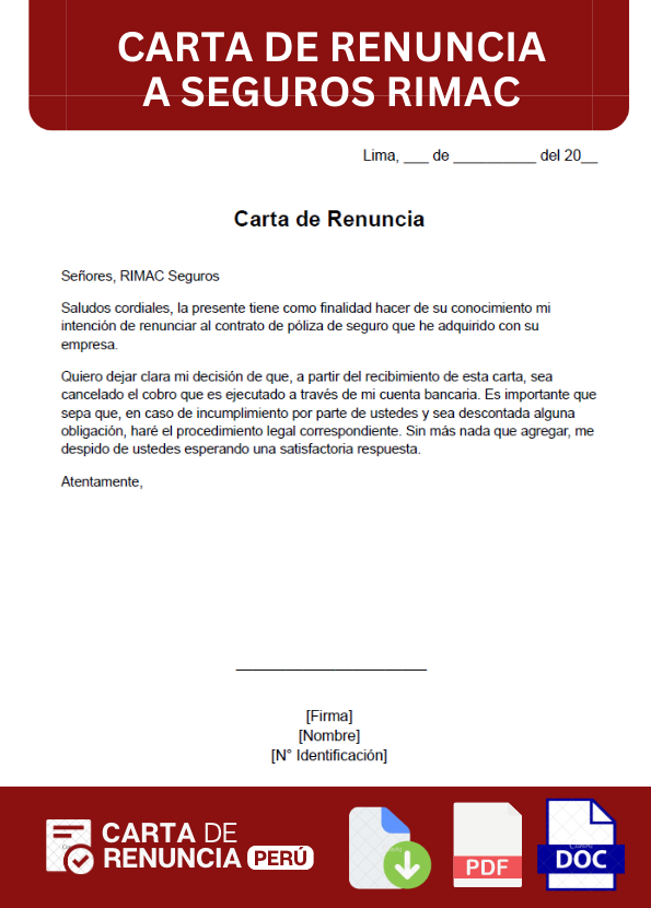 ejemplo de carta de Renuncia a Seguros RIMAC Perú