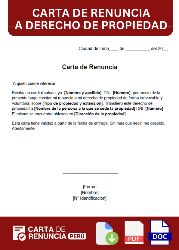 ejemplo de carta de Renuncia a derecho de propiedad