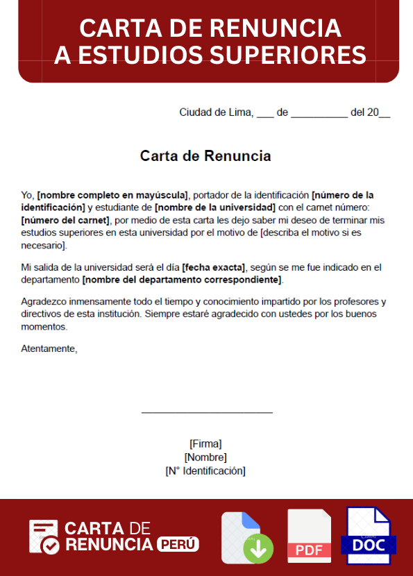 ejemplo de carta de Renuncia a estudios superiores