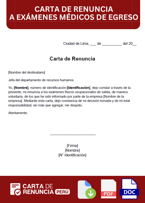 ejemplo de carta de renuncia a exámenes médicos de egreso