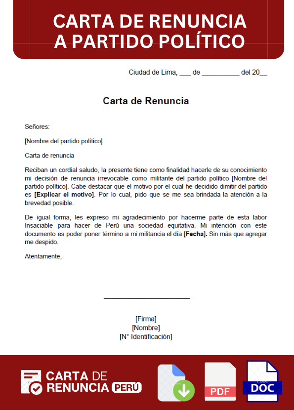 ejemplo de carta de Renuncia a partido político Perú