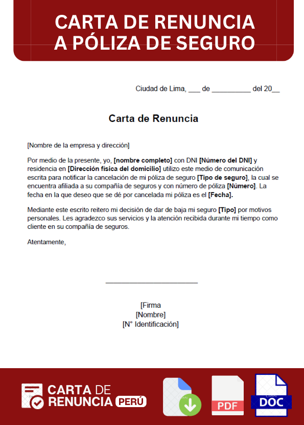 ejemplo de carta de Renuncia a póliza de seguro