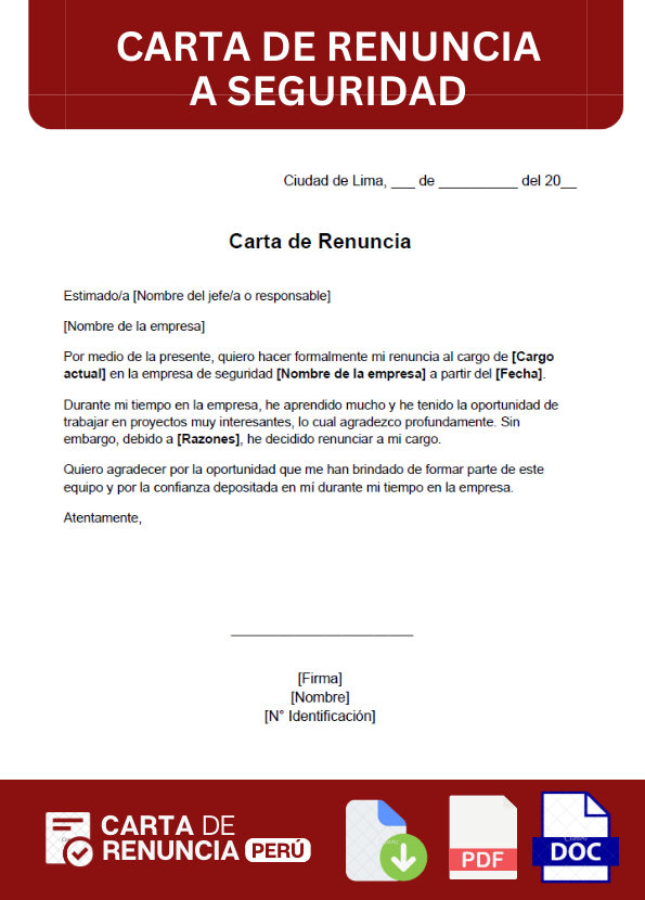ejemplo de carta de Renuncia a seguridad