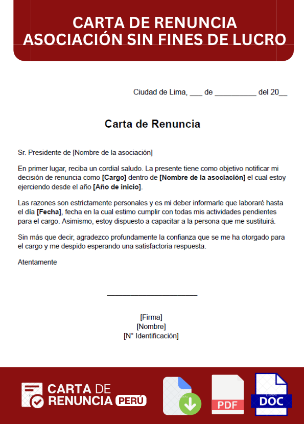 ejemplo de carta de Renuncia a una asociación sin fines de lucro