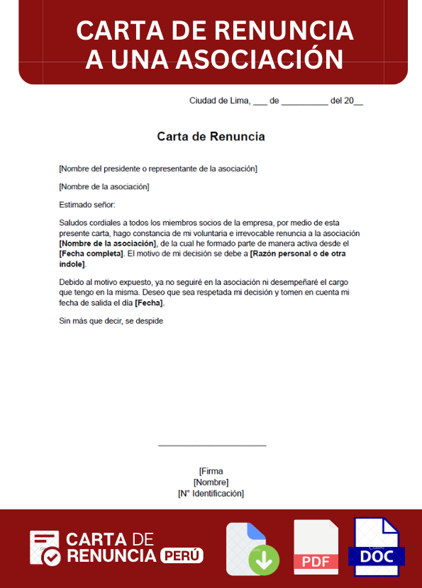 ejemplo de carta de Renuncia a una asociación