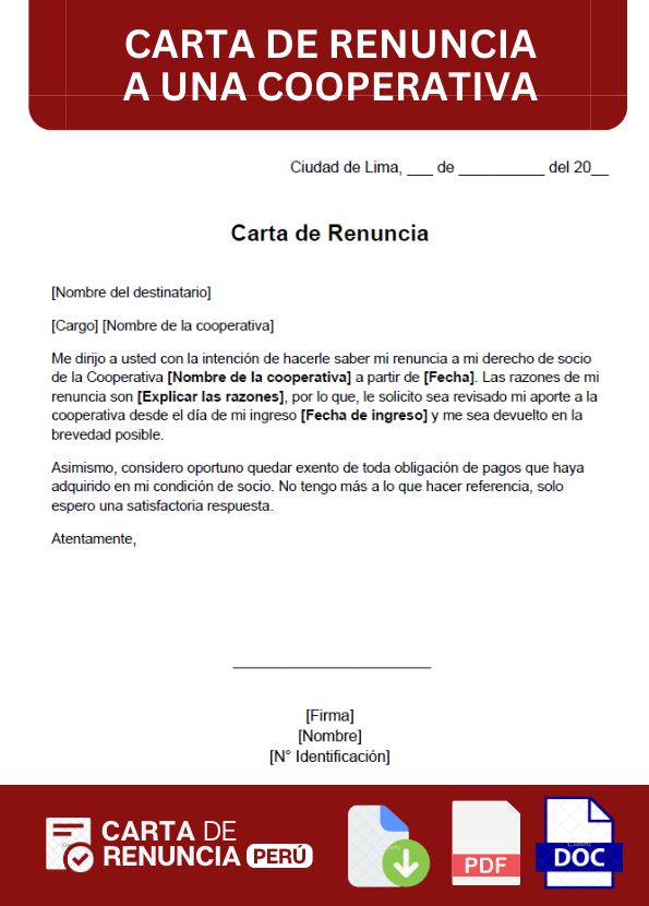 ejemplo de carta de Renuncia a una cooperativa
