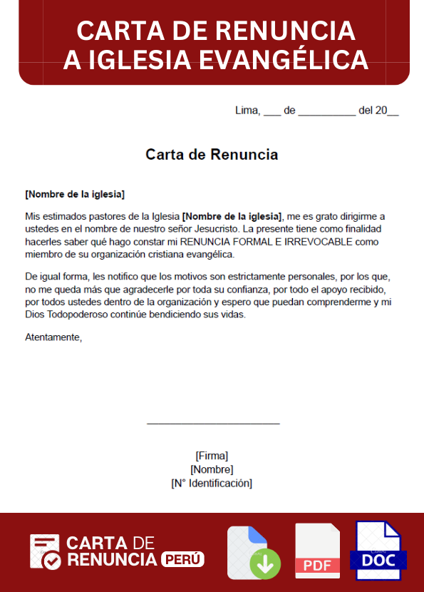 ejemplo de carta de Renuncia a una iglesia evangélica