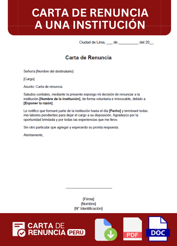 ejemplo de carta de Renuncia a una institución