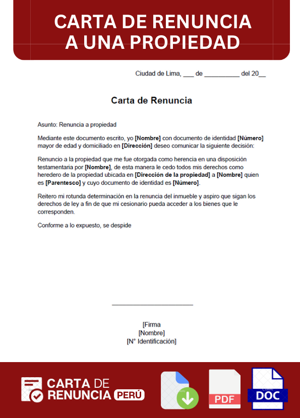 ejemplo de carta de Renuncia a una propiedad