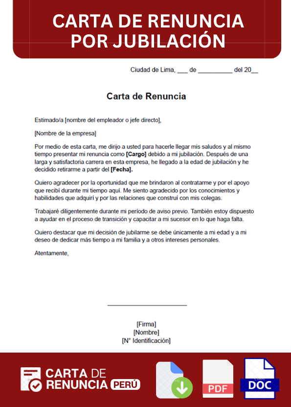 ejemplo de carta de Renuncia por jubilación