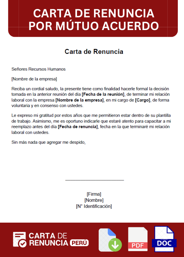 ejemplo de carta de Renuncia por mutuo acuerdo