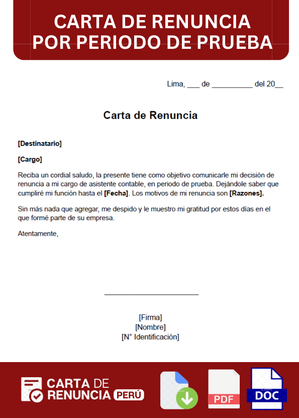 ejemplo de carta de Renuncia por periodo de prueba