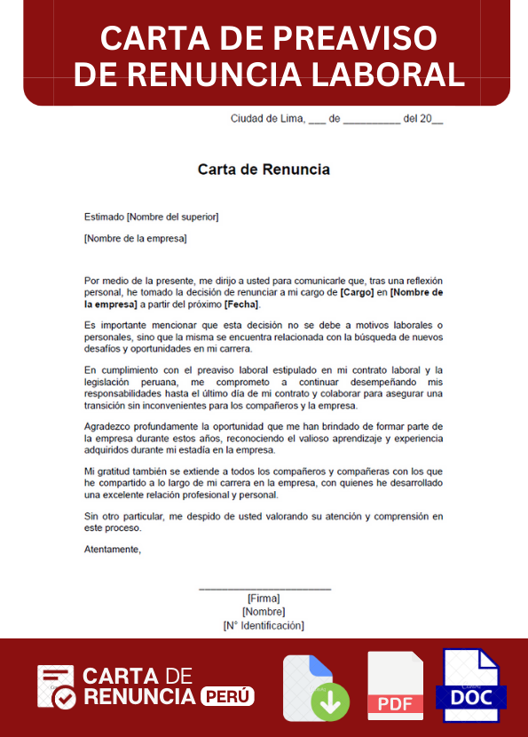ejemplo de carta de preaviso de renuncia laboral