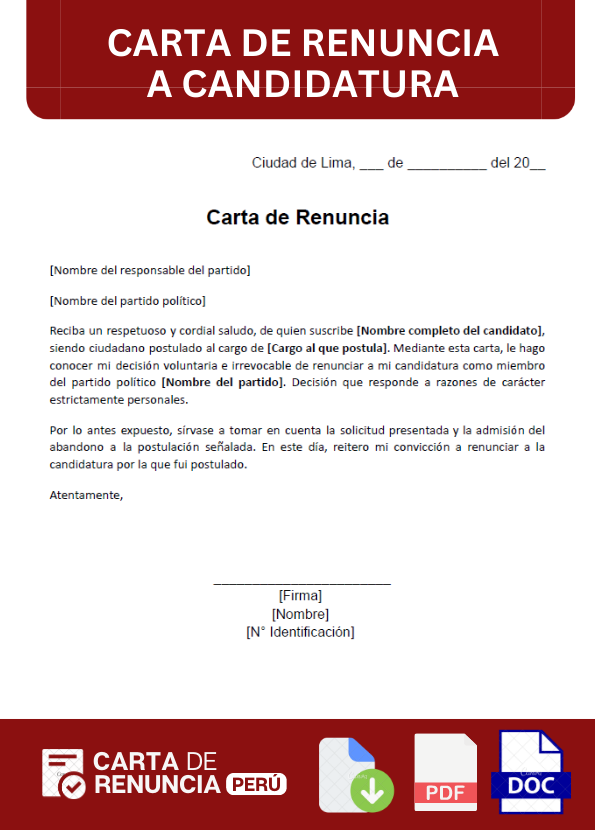 ejemplo de carta de renuncia a candidatura