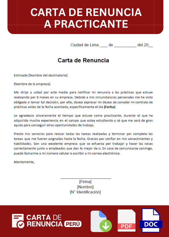 ejemplo de carta de renuncia a practicante