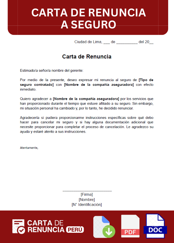 ejemplo de carta de renuncia a seguro