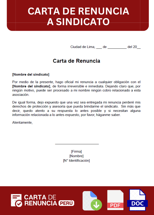 ejemplo de carta de renuncia a sindicato