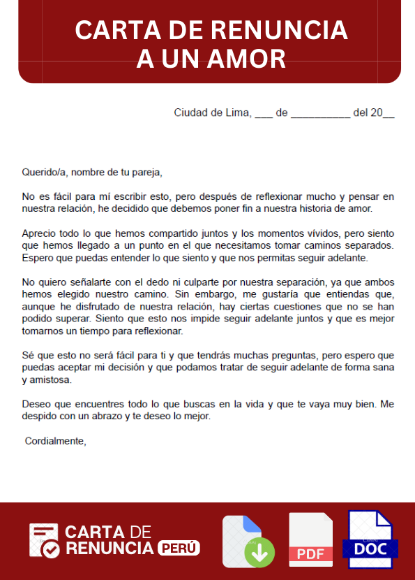 ejemplo de carta de renuncia a un amor