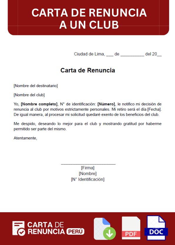 ejemplo de carta de renuncia a un club