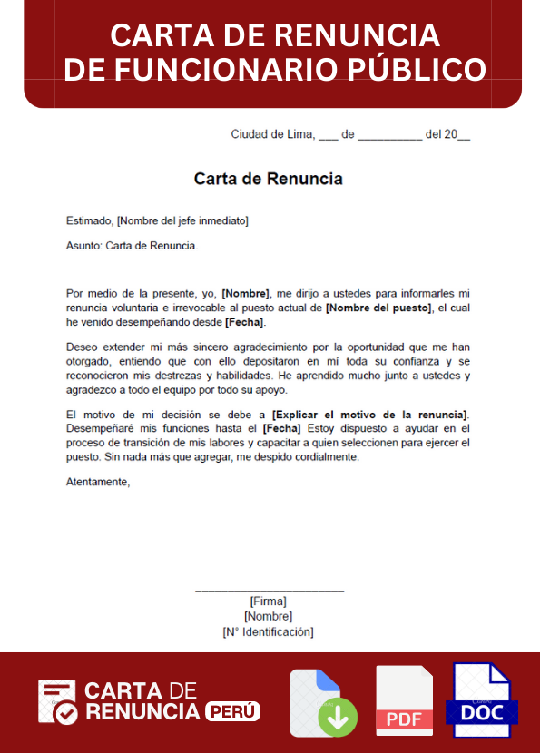 ejemplo de carta de renuncia de funcionario público