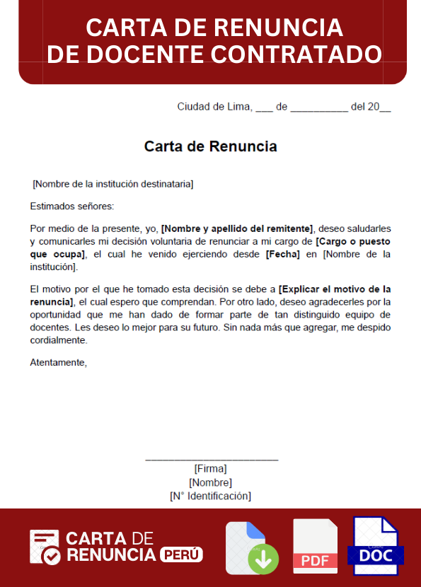 ejemplo de carta de renuncia de un docente contratado