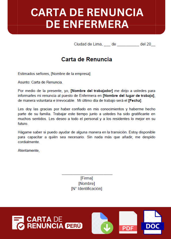 ejemplo de carta de renuncia de una enfermera