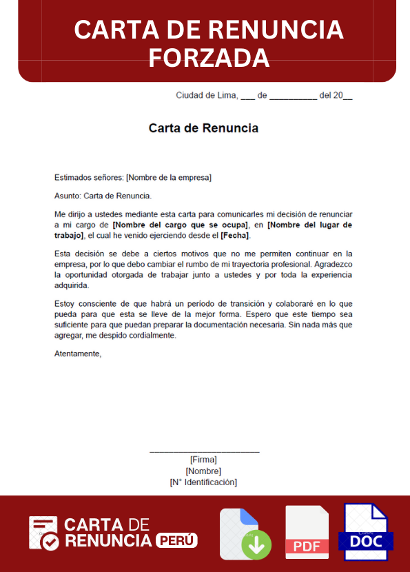 ejemplo de carta de renuncia forzada