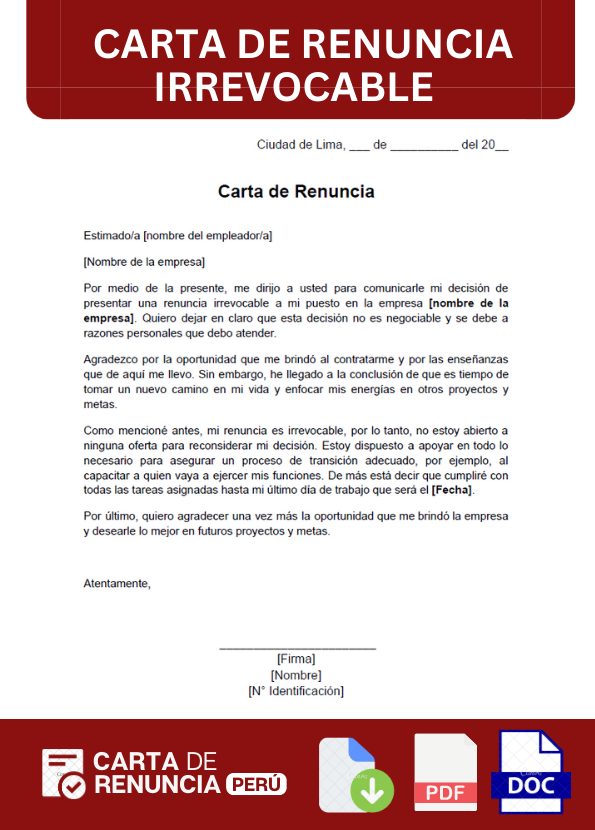 ejemplo de carta de renuncia irrevocable