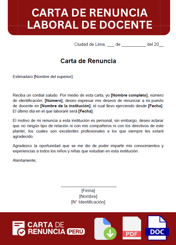 ejemplo de carta de renuncia laboral docente