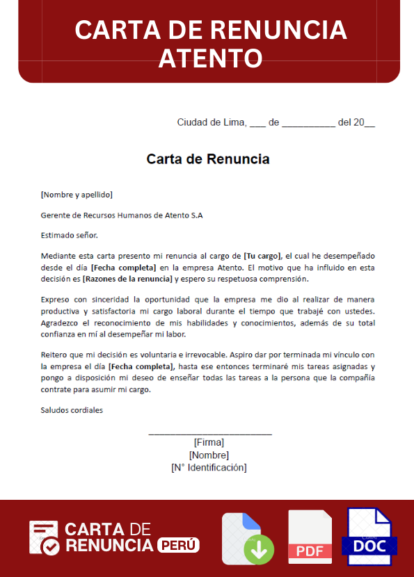 ejemplo de carta de renuncia para Atento
