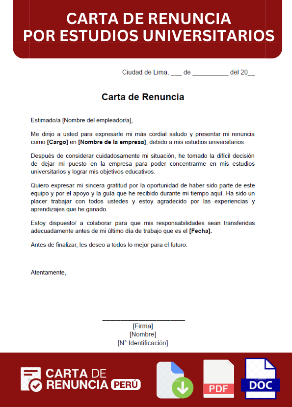 ejemplo de carta de renuncia por estudios universitarios