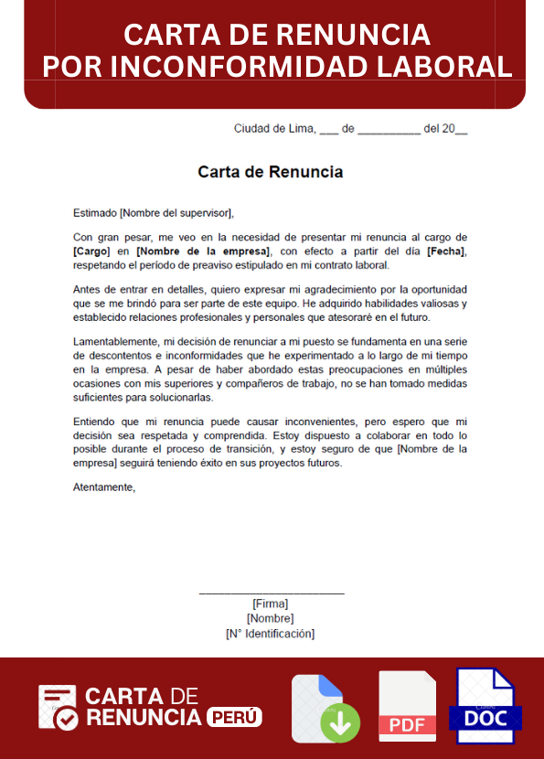 ejemplo de carta de renuncia por inconformidad