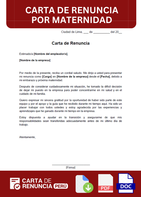 ejemplo de carta de renuncia por maternidad