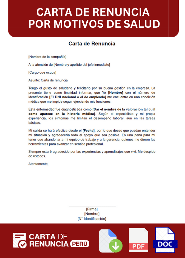 ejemplo de carta de renuncia por motivos de salud