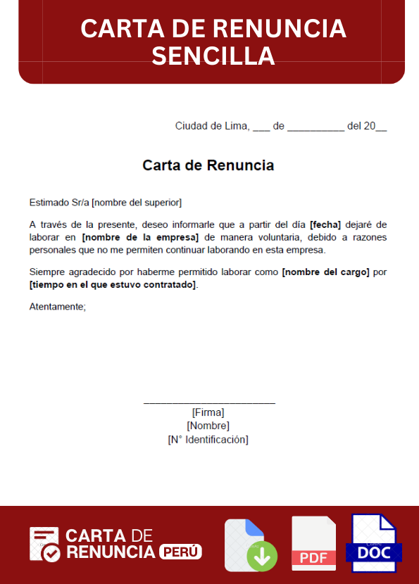 ejemplo de carta de renuncia sencilla
