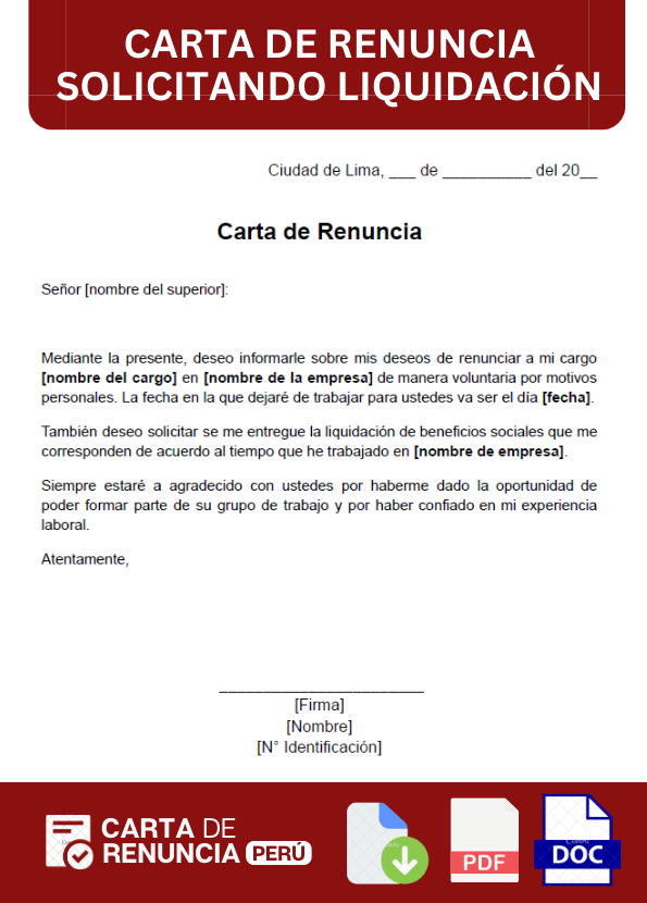 ejemplo de carta de renuncia solicitando liquidación
