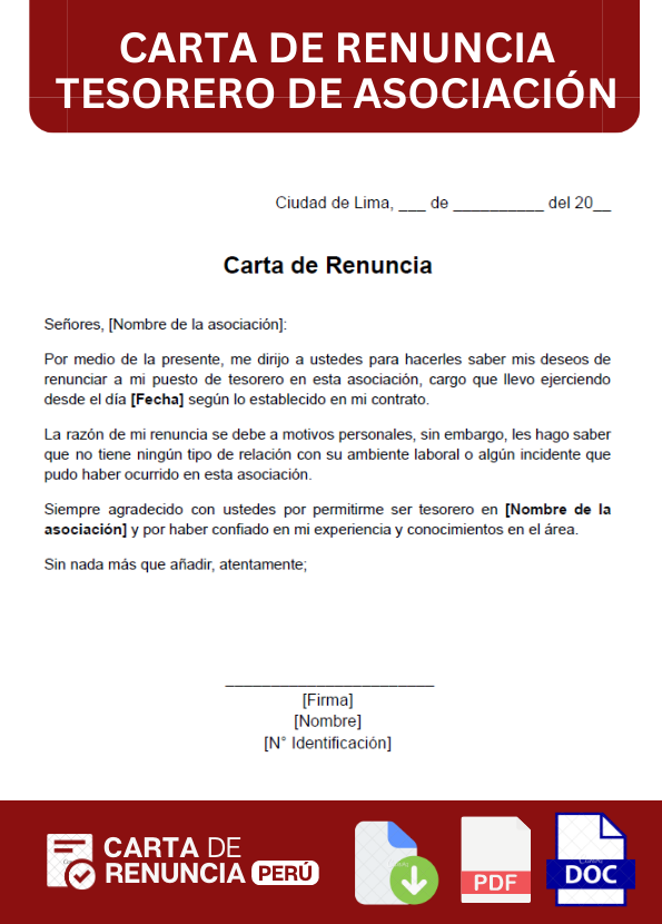 ejemplo de carta de renuncia tesorero asociación