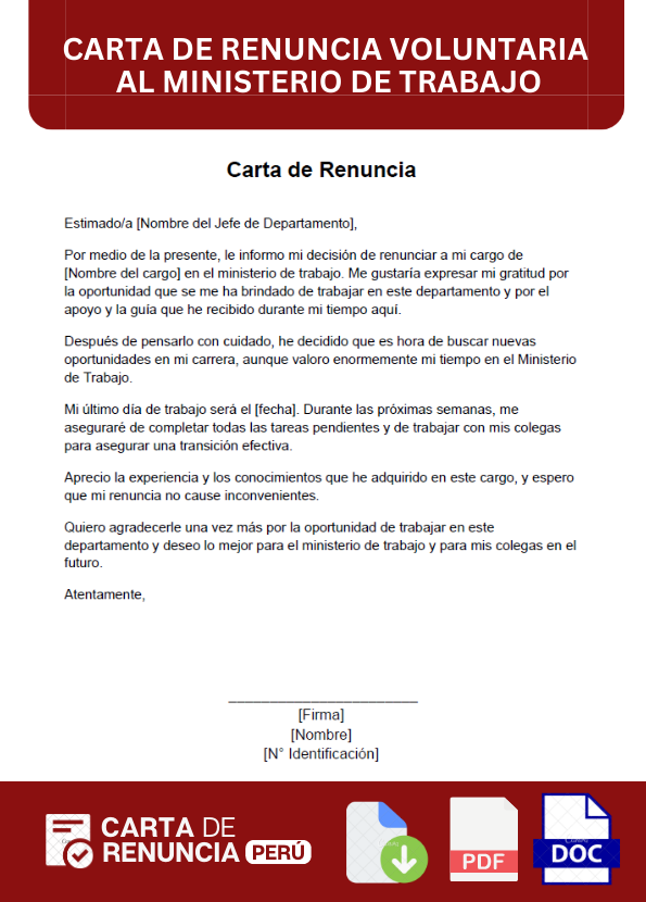 ejemplo de carta de renuncia voluntaria al ministerio de trabajo