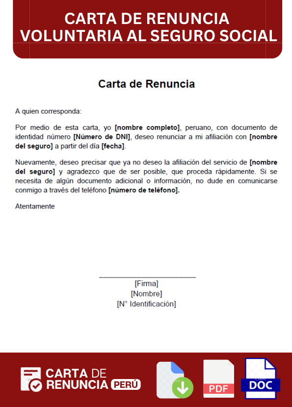 ejemplo de carta de renuncia voluntaria al seguro social