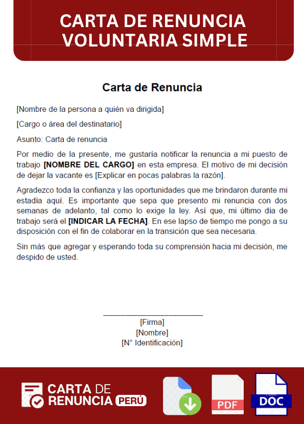 ejemplo de carta de renuncia voluntaria simple