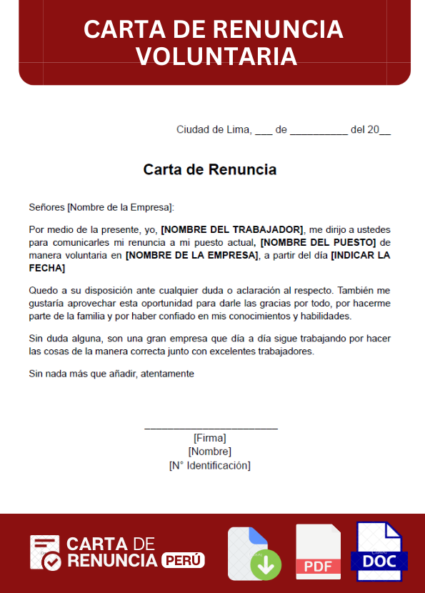 ejemplo de carta de renuncia voluntaria
