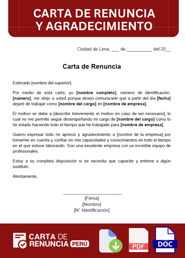 ejemplo de carta de renuncia y agradecimiento