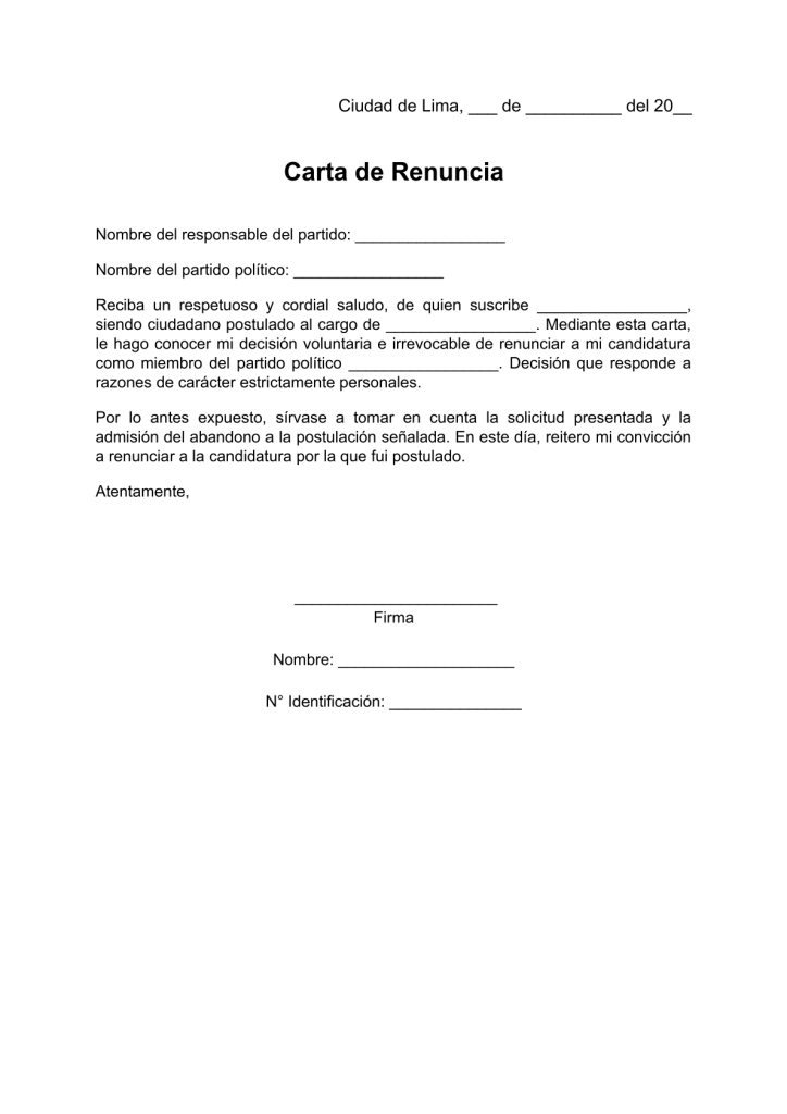 modelo de carta de renuncia a candidatura en pdf