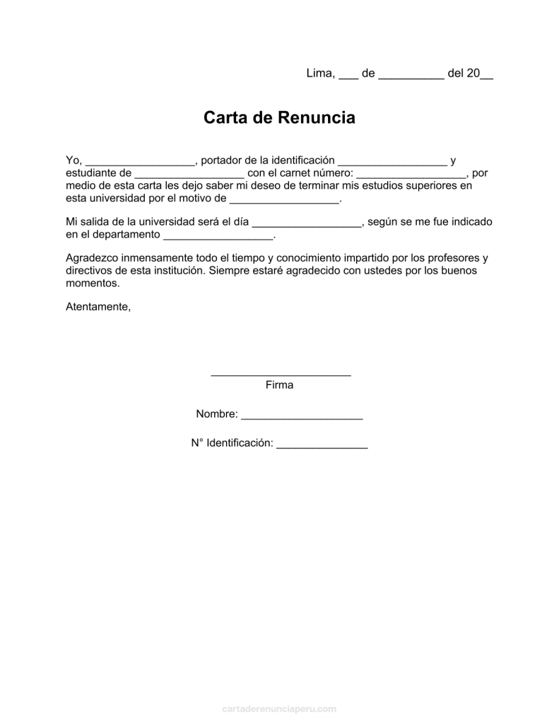 modelo de carta de renuncia a estudios superiores en pdf