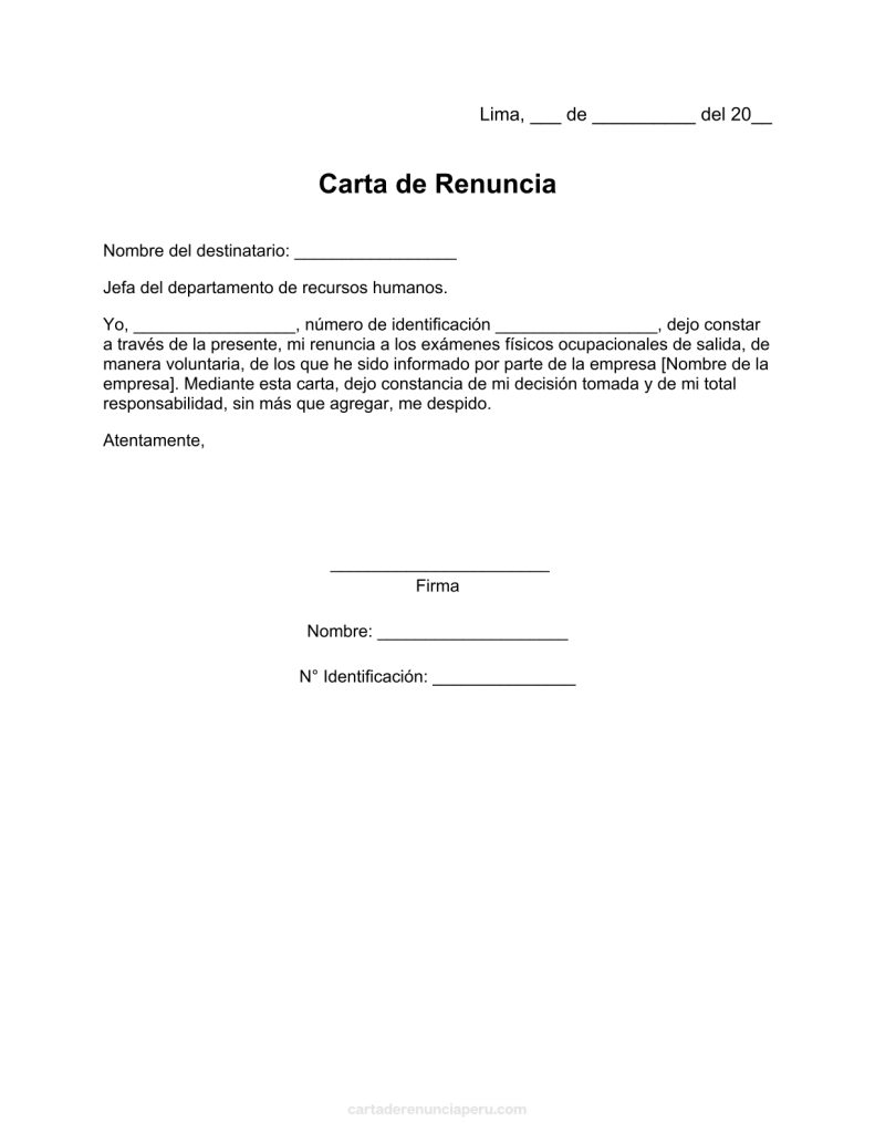 modelo de carta de renuncia a exámenes médicos de egreso en pdf