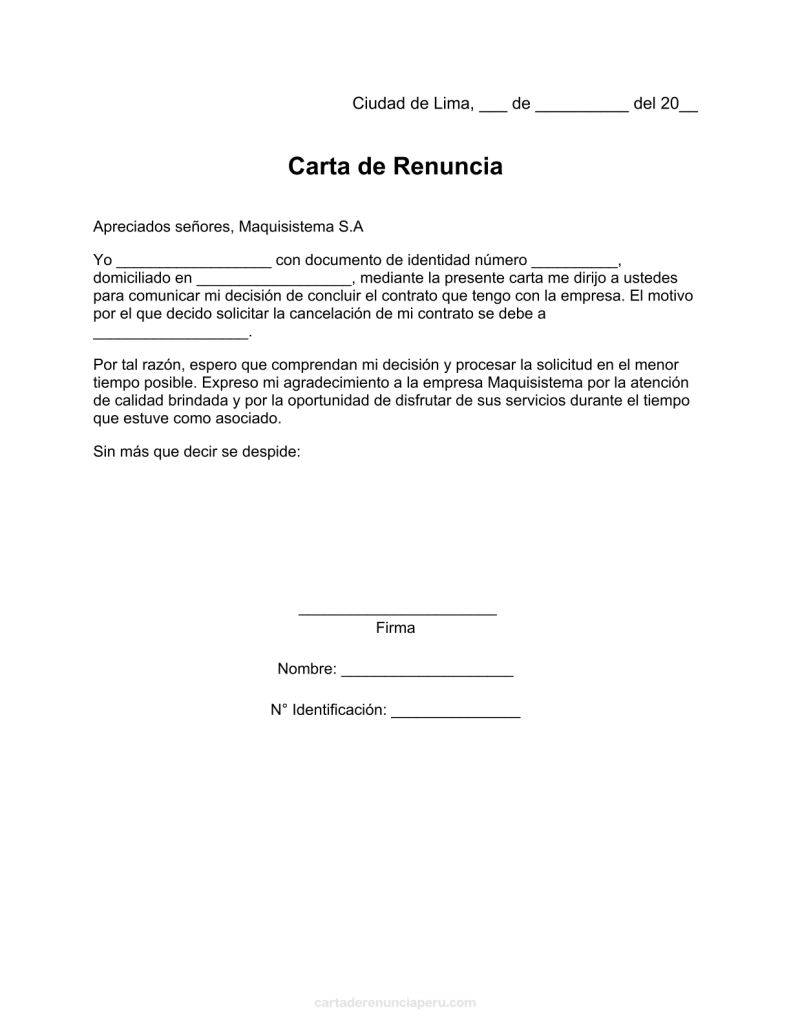 modelo de carta de renuncia a maquisistema en pdf