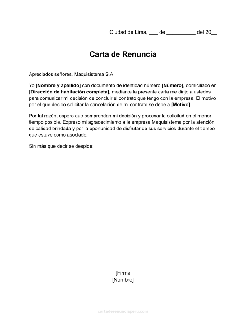 formato de carta de renuncia a maquisistema en word